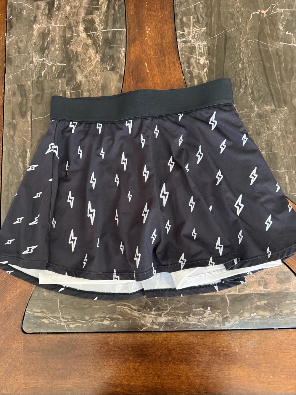 Black Lightning-Print Skater Skirt with Built-In Shorts